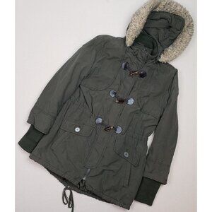 Buffalo David Bitton Women Faux Fur Lined Quilted Parka Gray Sz L Removable Hood